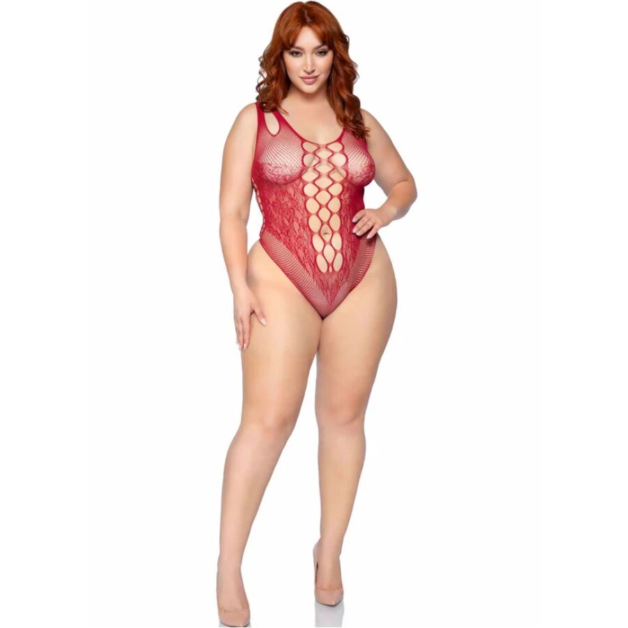 LEG AVENUE - 81641X SEAMLESS BODYSUIT BURGUNDY SIZE 1X/2X - NOCTURNA DESIRES