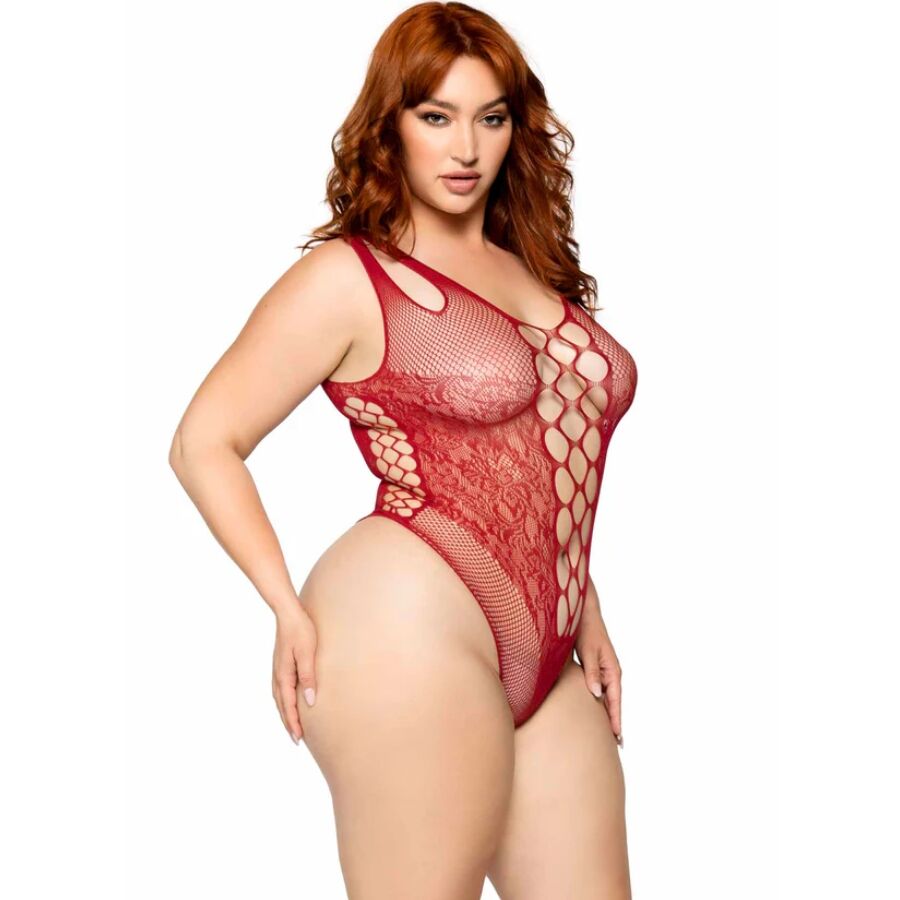 LEG AVENUE - 81641X SEAMLESS BODYSUIT BURGUNDY SIZE 1X/2X - NOCTURNA DESIRES