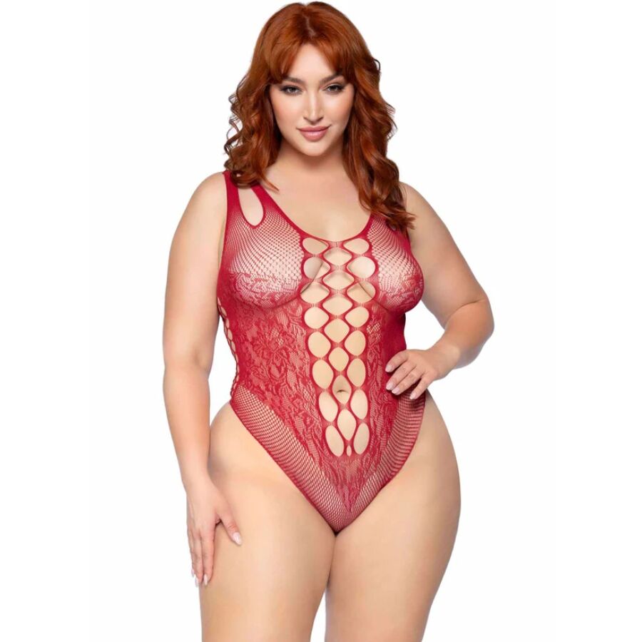 LEG AVENUE - 81641X SEAMLESS BODYSUIT BURGUNDY SIZE 1X/2X - NOCTURNA DESIRES