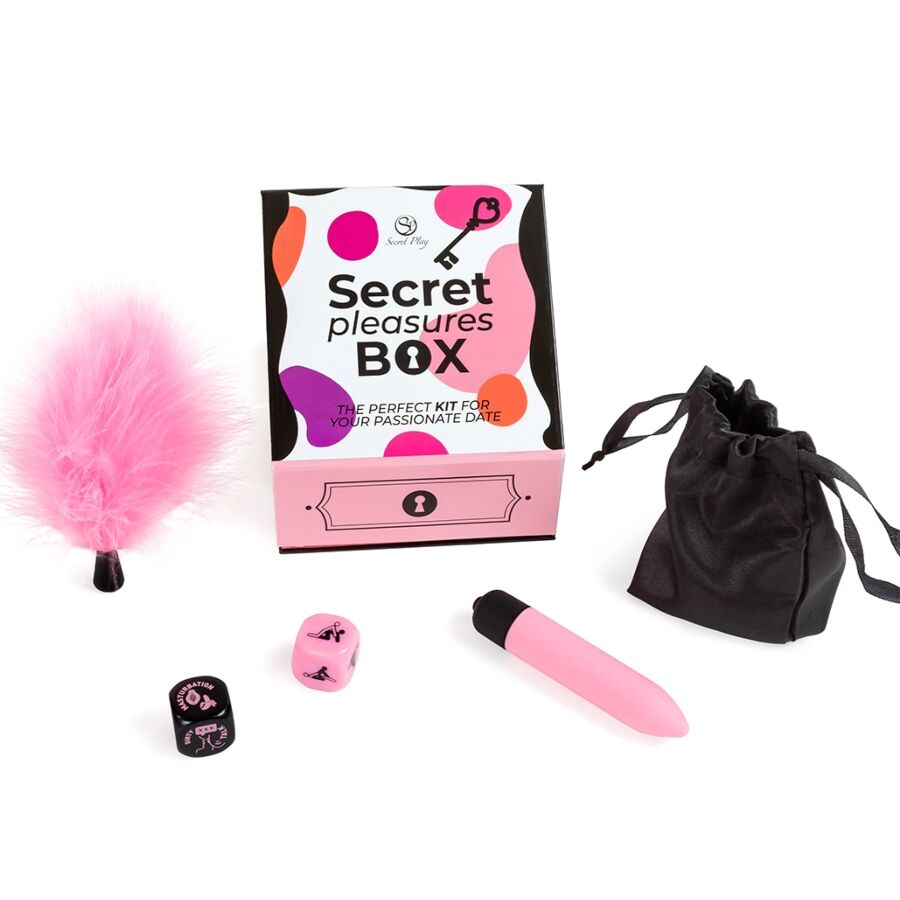 SECRET PLAY - PLEASURES BOX FOR COUPLES: DICE + VIBRATING BULLET + FEATHER PEN - NOCTURNA DESIRES