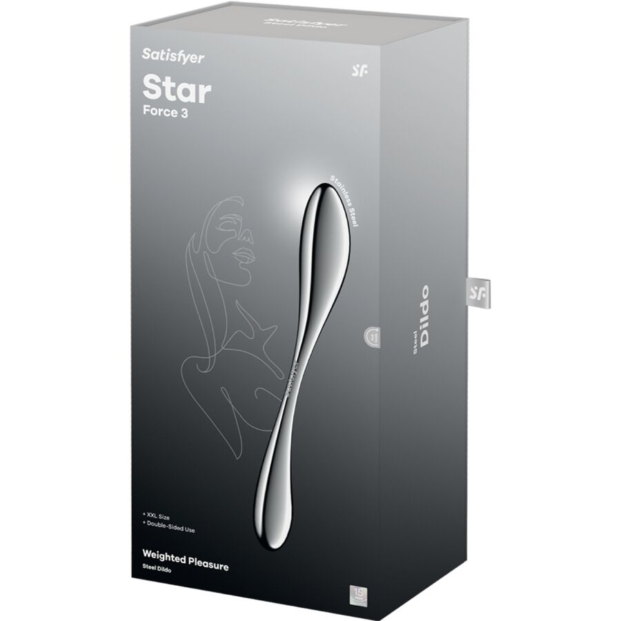 SATISFYER - STAR FORCE 3 STAINLESS STEEL DOUBLE-ENDED DILDO - NOCTURNA DESIRES