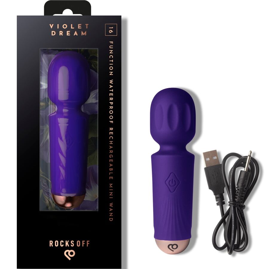 ROCKS-OFF - MINI RECHARGEABLE WAND 16 FUNCTIONS VIOLET DREAM - NOCTURNA DESIRES