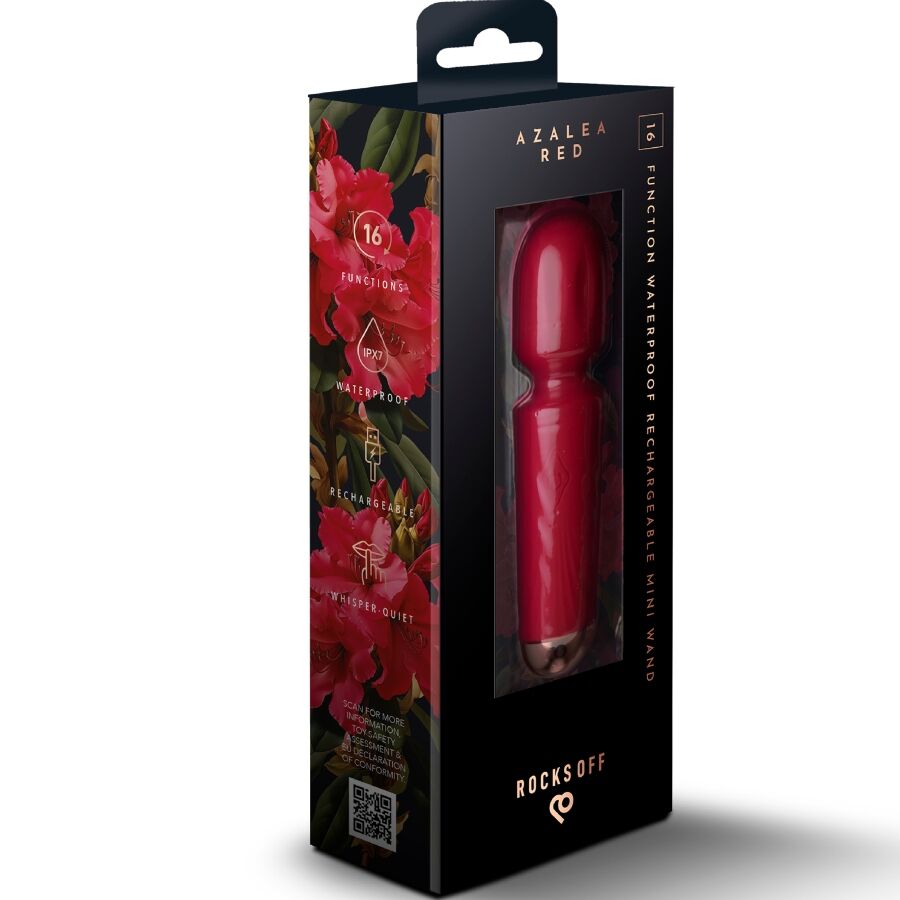 ROCKS-OFF - MINI RECHARGEABLE WAND 16 FUNCTIONS AZALEA RED - NOCTURNA DESIRES