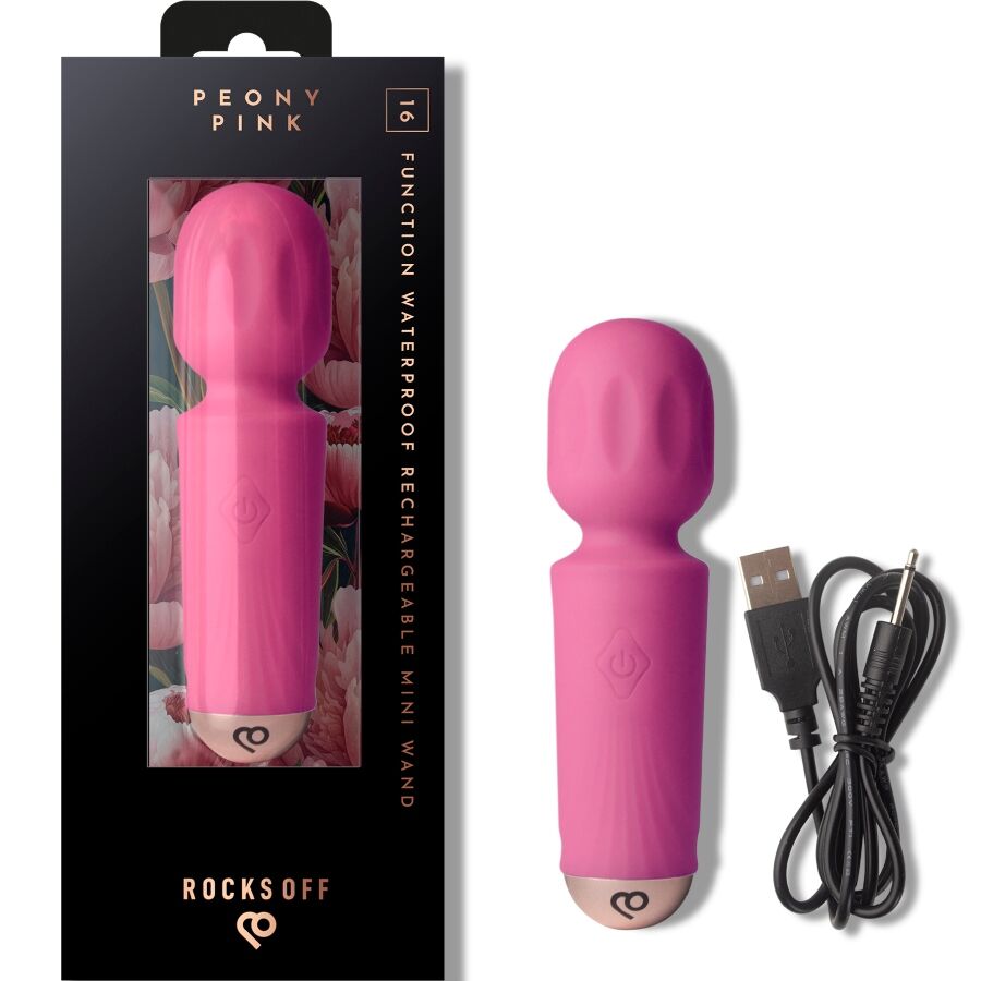 ROCKS-OFF - MINI RECHARGEABLE WAND 16 FUNCTIONS PEONY PINK - NOCTURNA DESIRES