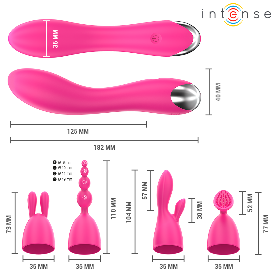 INTENSE - CHER VIBRATOR WITH 20 PATTERNS AND INTERCHANGEABLE HEADS - NOCTURNA DESIRES