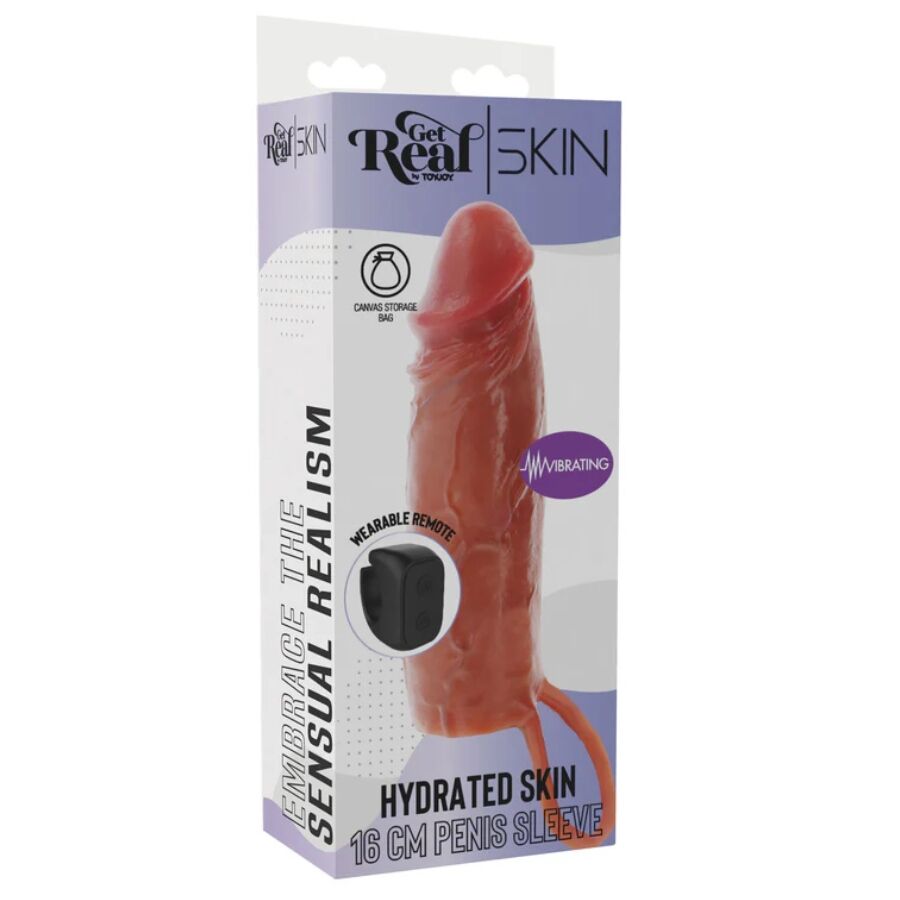 GET REAL - HYDRATED SKIN SILICONE VIBRATING PENIS SLEEVE CARAMEL 16 CM - NOCTURNA DESIRES