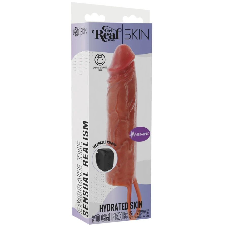 GET REAL - HYDRATED SKIN SILICONE VIBRATING PENIS SLEEVE CARAMEL 20 CM - NOCTURNA DESIRES