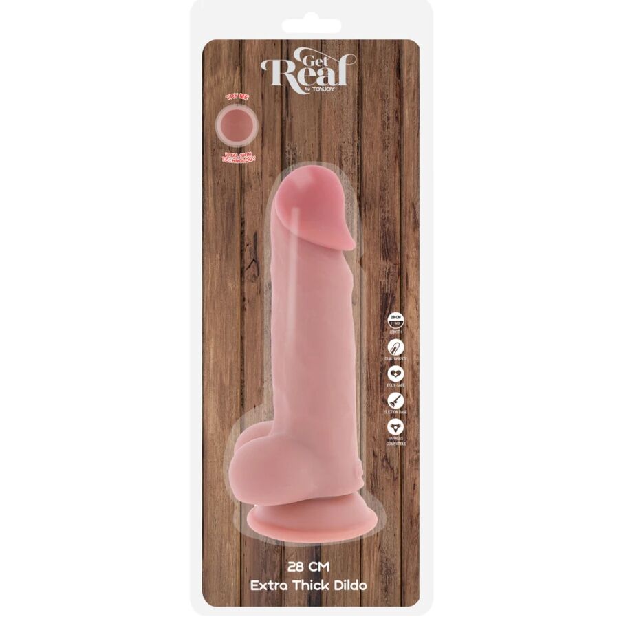 GET REAL - DELUXE REALISTIC PENIS WITH TESTICLES EXTRA THICK 28 CM - NOCTURNA DESIRES