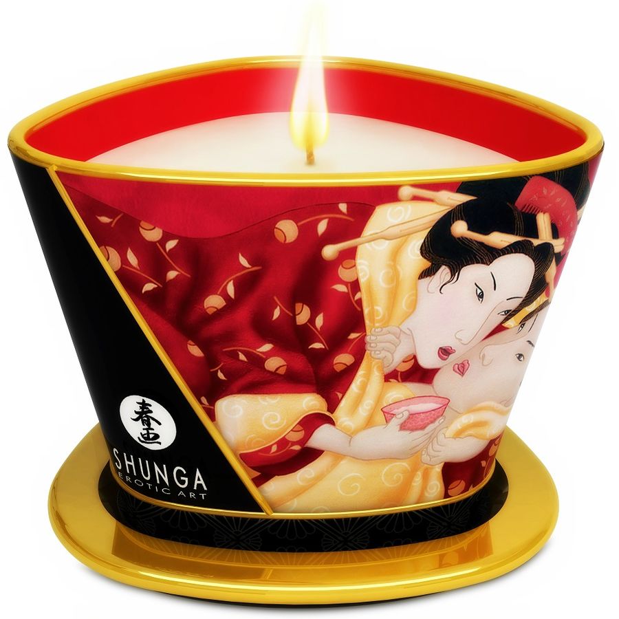 SHUNGA - MINI CARESS BY CANDELIGHT STRAWBERRIES AND CAVA MASSAGE CANDLE 170 ML SHUNGA CANDLES NOCTURNA DESIRES