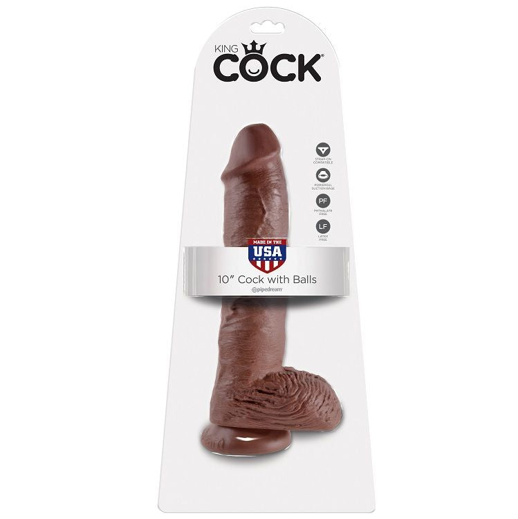 KING COCK - 10 DILDO BROWN WITH BALLS 25.4 CM KING COCK NOCTURNA DESIRES