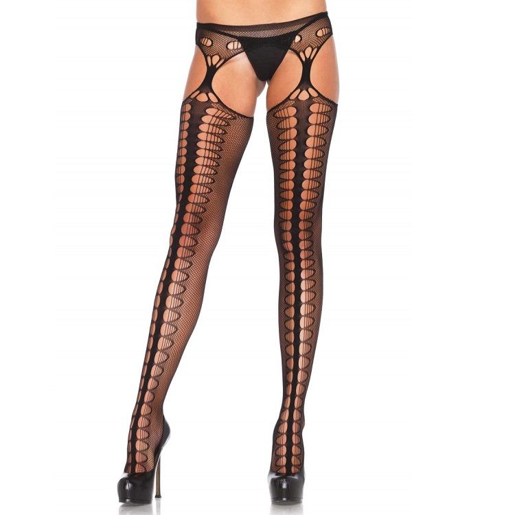 LEG AVENUE - TIGHTS WITH GARTER EXCLUSIVE BLACK LEG AVENUE HOSIERY NOCTURNA DESIRES