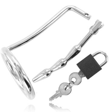 METAL HARD - TESTICLE RING WITH URETHRAL CHASTITY PLUG - NOCTURNA DESIRES