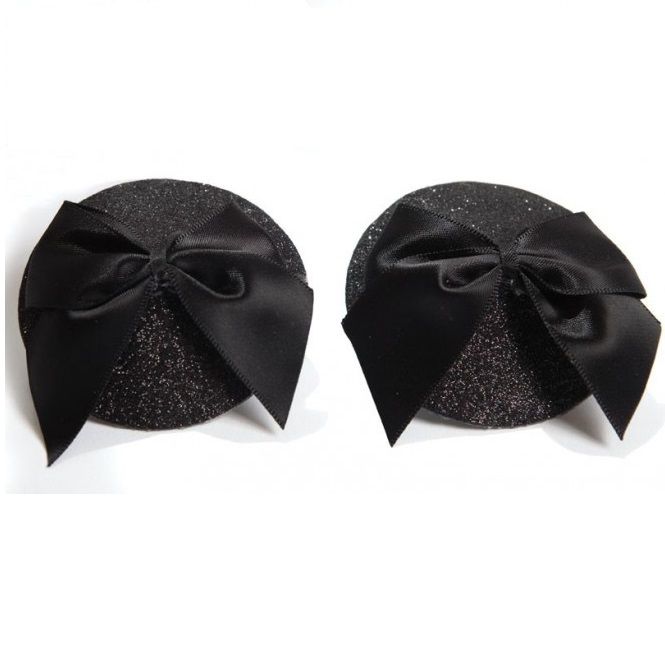BIJOUX - BURLESQUE SHINY NIPPLE COVERS WITH BOW BIJOUX BURLESQUE PASTIES NOCTURNA DESIRES