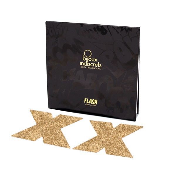 BIJOUX - INDISCRETS FLASH CROSS GOLD NIPPLE COVERS BIJOUX FLASH COLLECTION NOCTURNA DESIRES