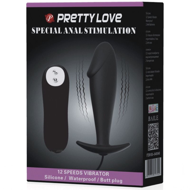 PRETTY LOVE - SILICONE ANAL PLUG PENIS FORM AND 12 VIBRATION MODES BLACK PRETTY LOVE BOTTOM NOCTURNA DESIRES