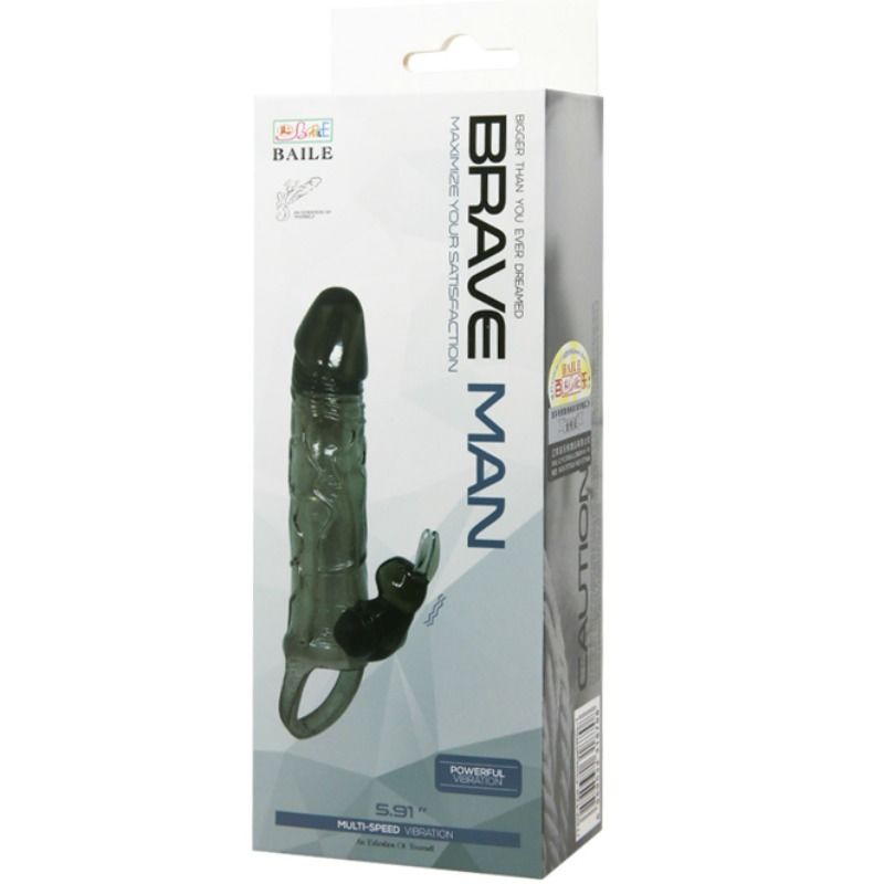 BAILE - BRAVE MAN PENIS COVER WITH RABBIT BLACK 16.5 CM BAILE FOR HIM NOCTURNA DESIRES