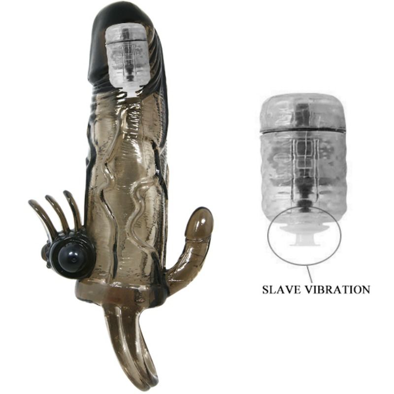 BAILE - BRAVE MAN PENIS COVER WITH CLIT AND ANAL STIMULATION DOUBLE BULLET BLACK 16.5 CM BAILE FOR HIM NOCTURNA DESIRES