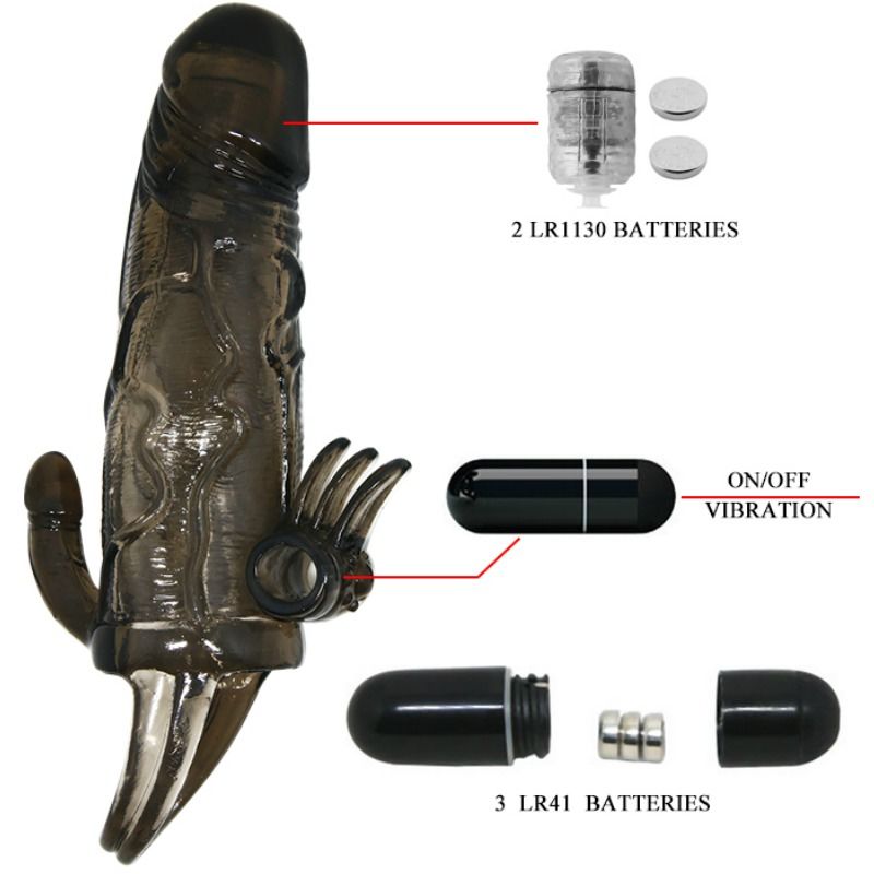 BAILE - BRAVE MAN PENIS COVER WITH CLIT AND ANAL STIMULATION DOUBLE BULLET BLACK 16.5 CM BAILE FOR HIM NOCTURNA DESIRES