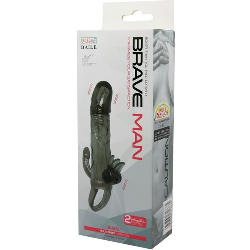 BAILE - BRAVE MAN PENIS COVER WITH CLIT AND ANAL STIMULATION DOUBLE BULLET BLACK 16.5 CM BAILE FOR HIM NOCTURNA DESIRES