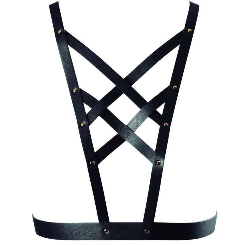 BIJOUX - INDISCRETS MAZE CROSSED HARNESS WITH NECKLINE BLACK BIJOUX MAZE NOCTURNA DESIRES