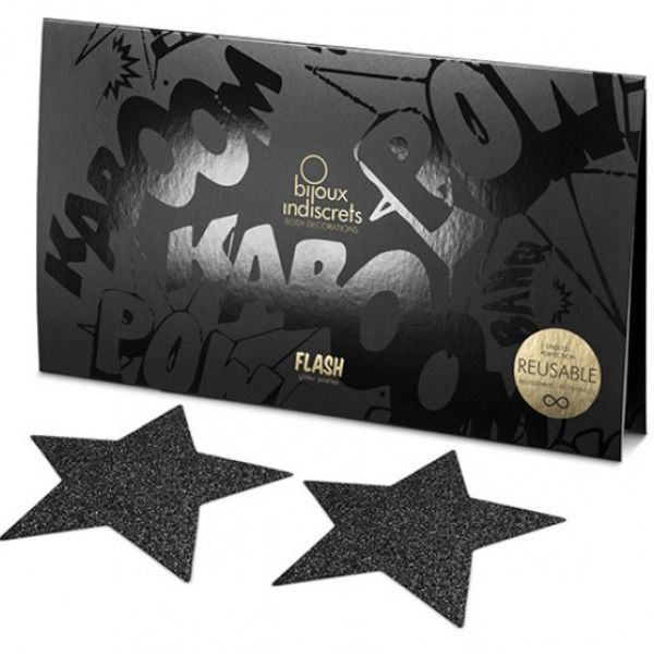 BIJOUX - INDISCRETS FLASH BLACK STAR NIPPLE CAPS BIJOUX FLASH COLLECTION NOCTURNA DESIRES