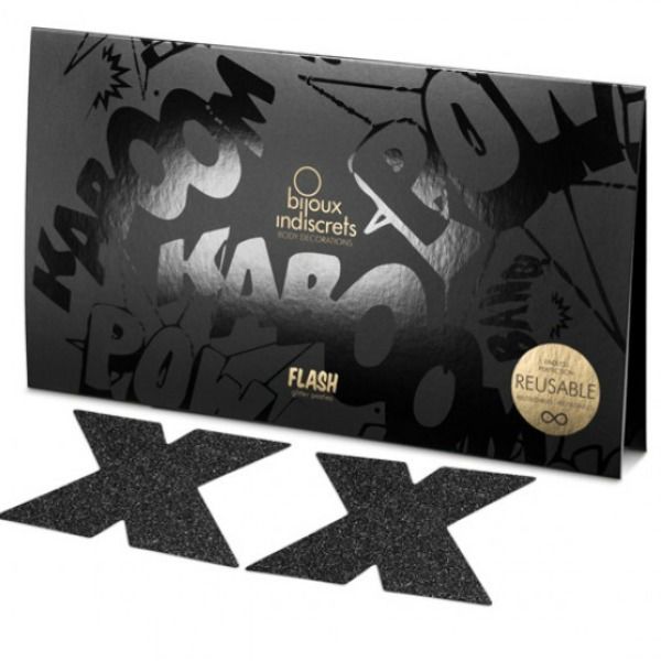 BIJOUX - INDISCRETS FLASH CROSS BLACK NIPPLE CAPS BIJOUX FLASH COLLECTION NOCTURNA DESIRES
