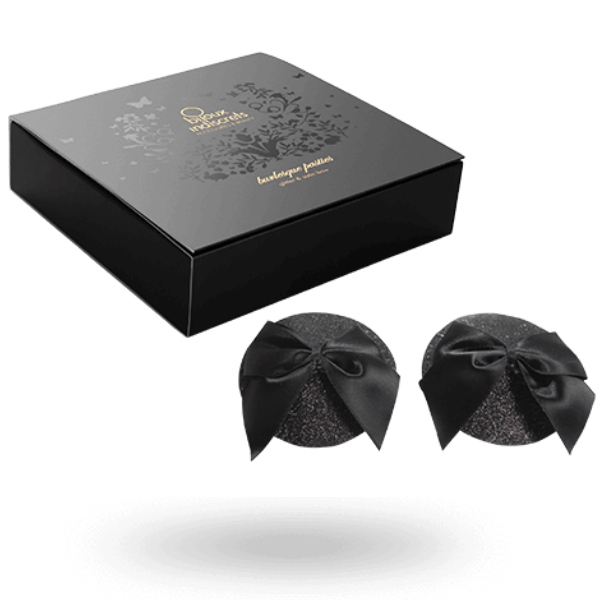 BIJOUX - BURLESQUE SHINY NIPPLE COVERS WITH BOW BIJOUX BURLESQUE PASTIES NOCTURNA DESIRES