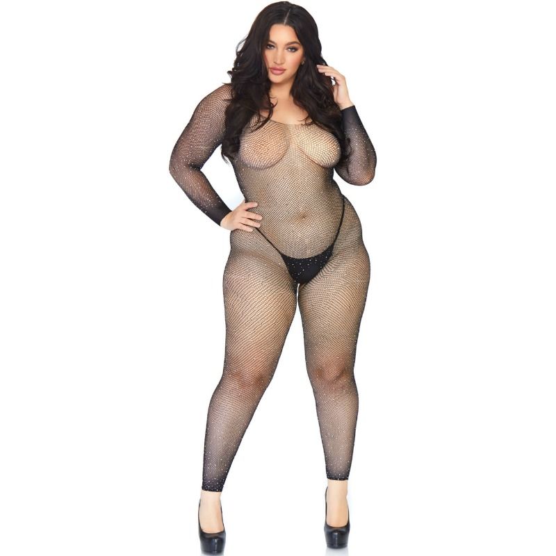 LEG AVENUE - CRYSTALIZED NET BODY STOCKING 1X-2X - NOCTURNA DESIRES