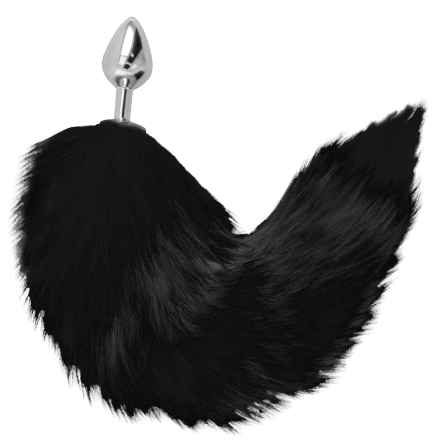 DARKNESS - SILVER ANAL PLUG 8 CM WITH BLACK TAIL - NOCTURNA DESIRES