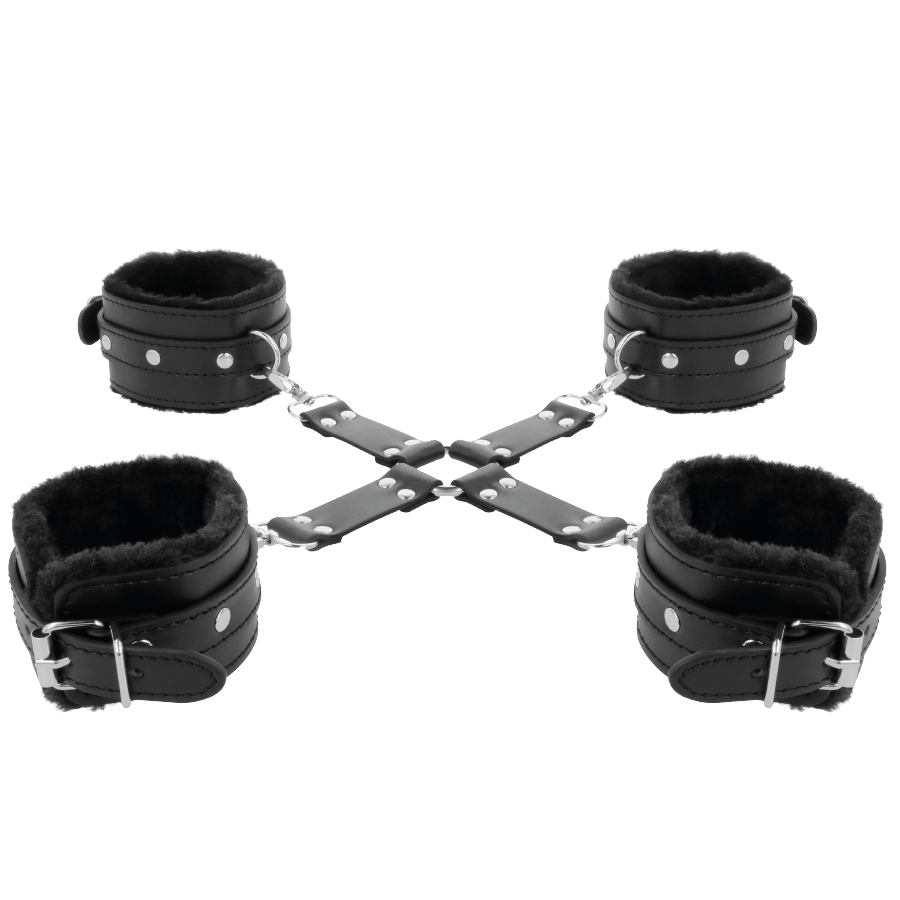 DARKNESS - LEATHER HANDCUFFS FOR FOOT AND HANDS BLACK - NOCTURNA DESIRES