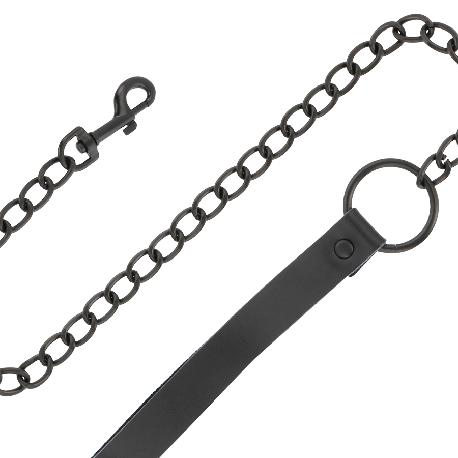 DARKNESS - BLACK LEATHER HANDCUFFS AND COLLAR - NOCTURNA DESIRES