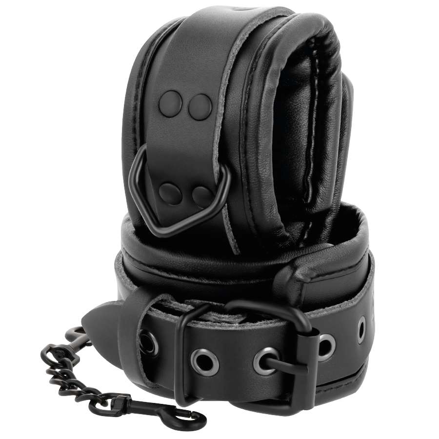 DARKNESS - BLACK LEATHER HANDCUFFS AND COLLAR - NOCTURNA DESIRES
