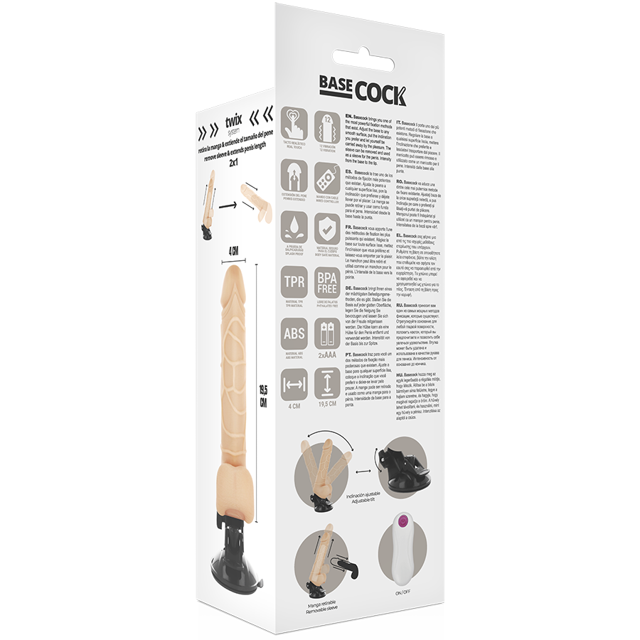 BASECOCK - REALISTIC VIBRATOR REMOTE CONTROL NATURAL WITH TESTICLES 19.5 CM -O- 4 CM - NOCTURNA DESIRES