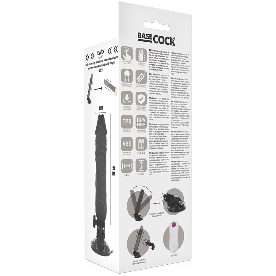 BASECOCK - REALISTIC VIBRATOR REMOTE CONTROL BLACK 20 CM -O- 4 CM - NOCTURNA DESIRES