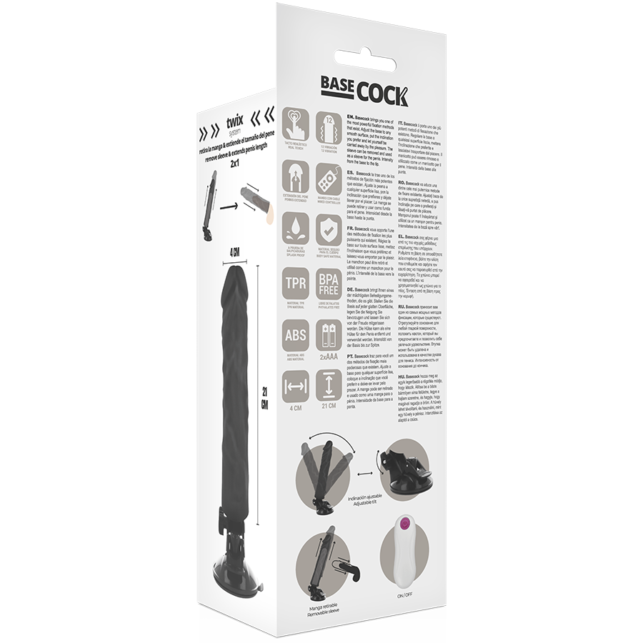 BASECOCK - REALISTIC VIBRATOR REMOTE CONTROL BLACK 21 CM -O- 4 CM - NOCTURNA DESIRES
