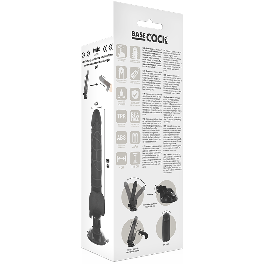 BASECOCK - REALISTIC VIBRATOR REMOTE CONTROL BLACK 18.5 CM -O- 4CM - NOCTURNA DESIRES