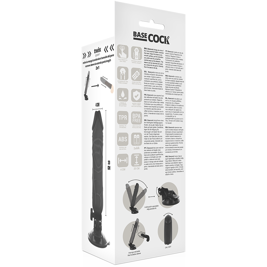 BASECOCK - REALISTIC VIBRATOR REMOTE CONTROL BLACK 20 CM -O- 4 CM - NOCTURNA DESIRES
