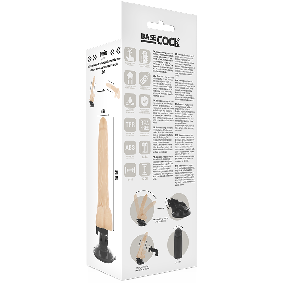 BASECOCK - REALISTIC NATURAL REMOTE CONTROL VIBRATOR WITH TESTICLES 20 CM -O- 4 CM - NOCTURNA DESIRES