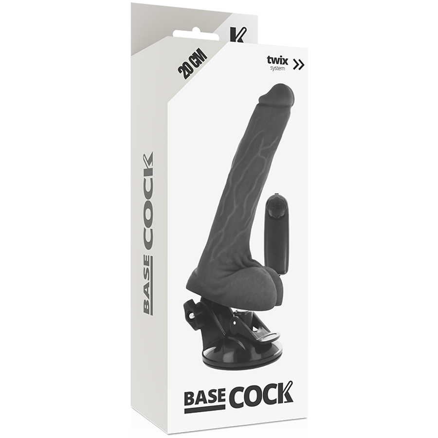 BASECOCK - REALISTIC BLACK REMOTE CONTROL VIBRATOR WITH TESTICLES 20 CM -O- 4 CM - NOCTURNA DESIRES