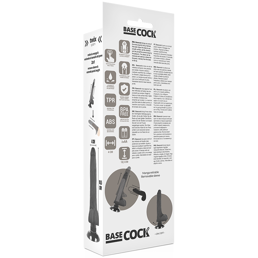 BASECOCK - REALISTIC VIBRATOR 2-1 BLACK 18.5 CM -O- 4 CM - NOCTURNA DESIRES