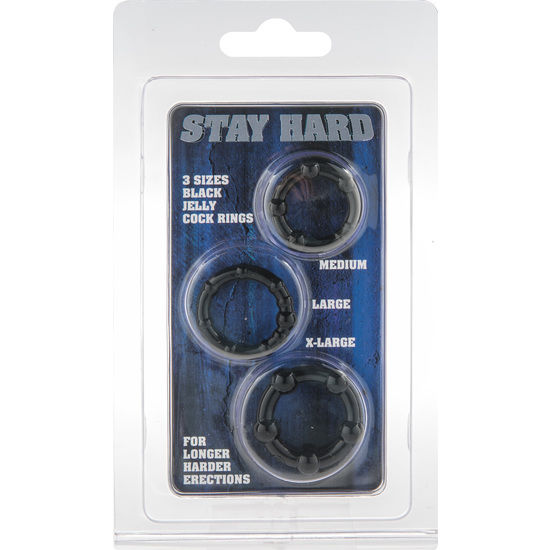 SEVEN CREATIONS - SET OF THREE BLACK PENIS RINGS - NOCTURNA DESIRES