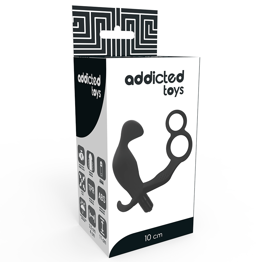ADDICTED TOYS - ANAL PLUG WITH DOUBLE PENIS RING AND TESTICLES BLACK - NOCTURNA DESIRES