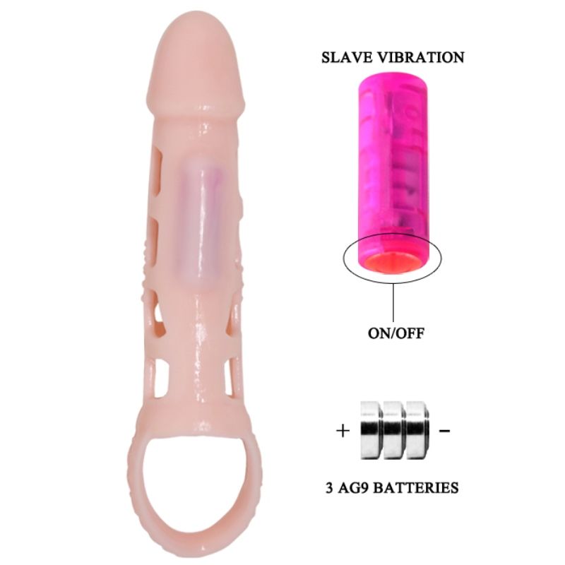 BAILE - PENIS EXTENDER COVER WITH VIBRATION AND NATURAL STRAP 13.5 CM - NOCTURNA DESIRES
