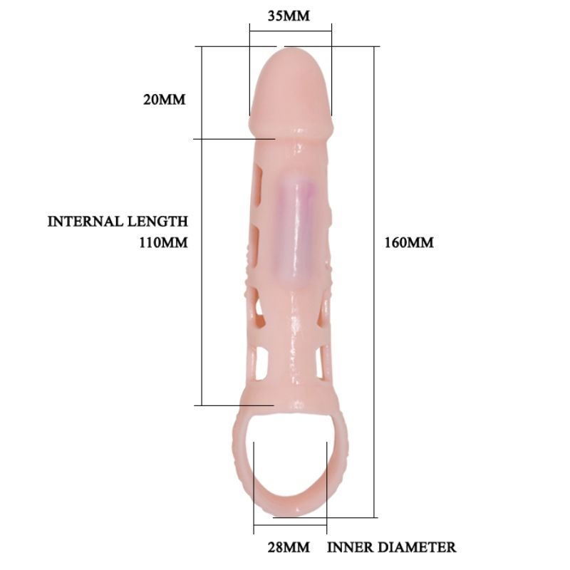 BAILE - PENIS EXTENDER COVER WITH VIBRATION AND NATURAL STRAP 13.5 CM - NOCTURNA DESIRES