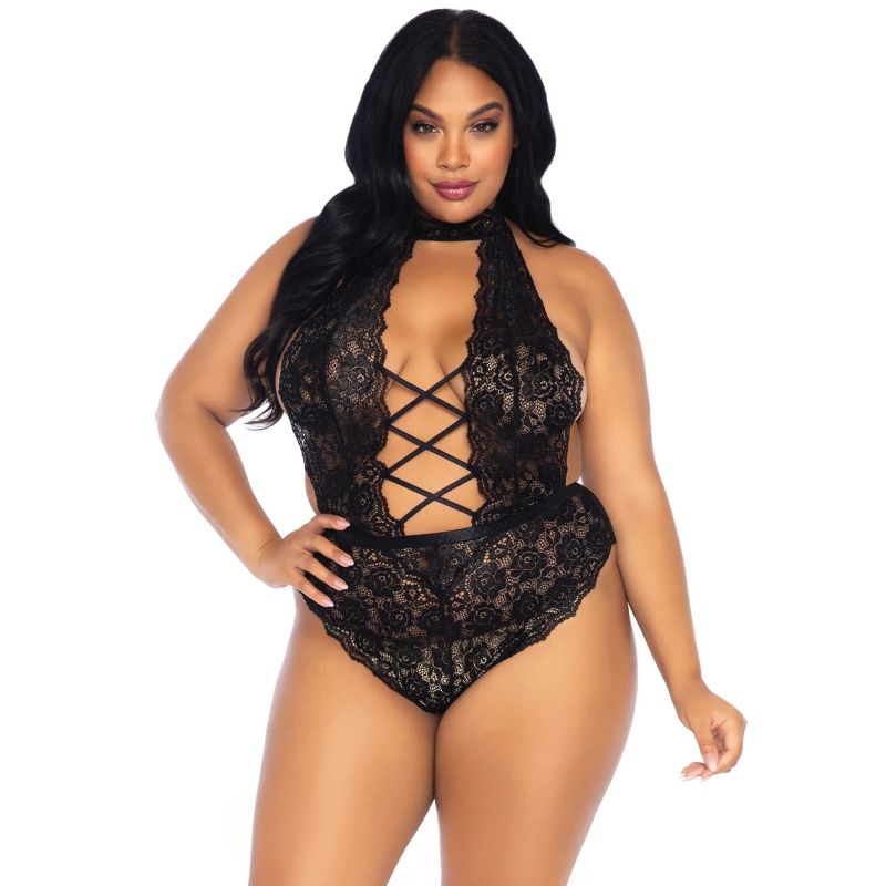 LEG AVENUE - FLORAL LACE CROTHLESS TEDDY PLUS SIZE - NOCTURNA DESIRES