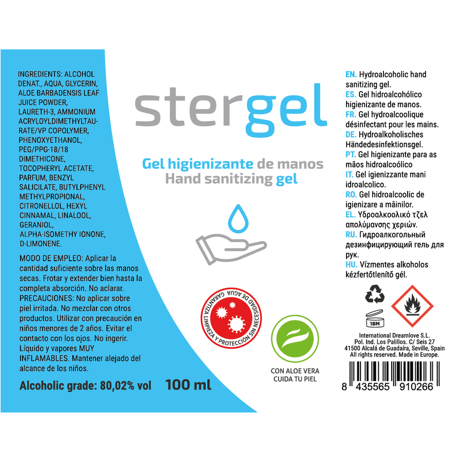 STERGEL - HYDROALCOHOLIC HAND SANITIZING GEL ALOE VERA 100ML - NOCTURNA DESIRES