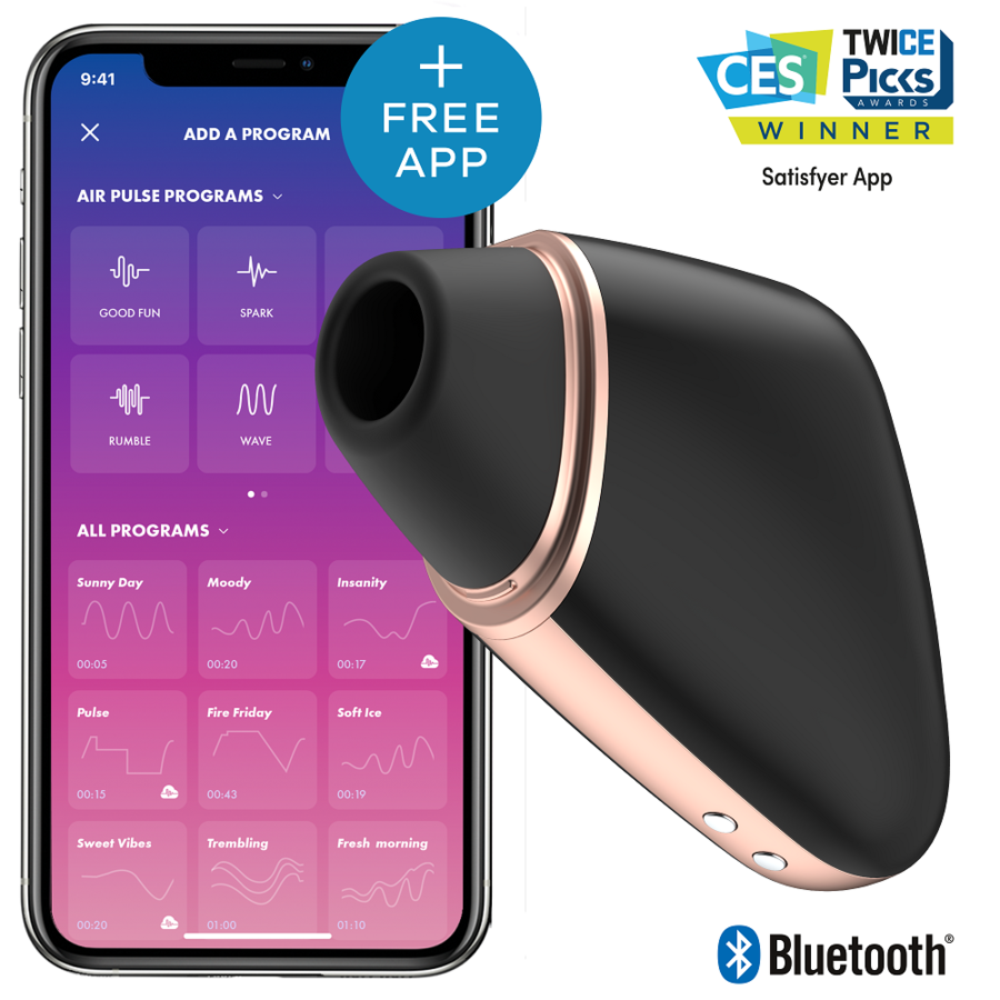 SATISFYER - LOVE TRIANGLE AIR PULSE STIMULATOR & VIBRATOR BLACK - NOCTURNA DESIRES