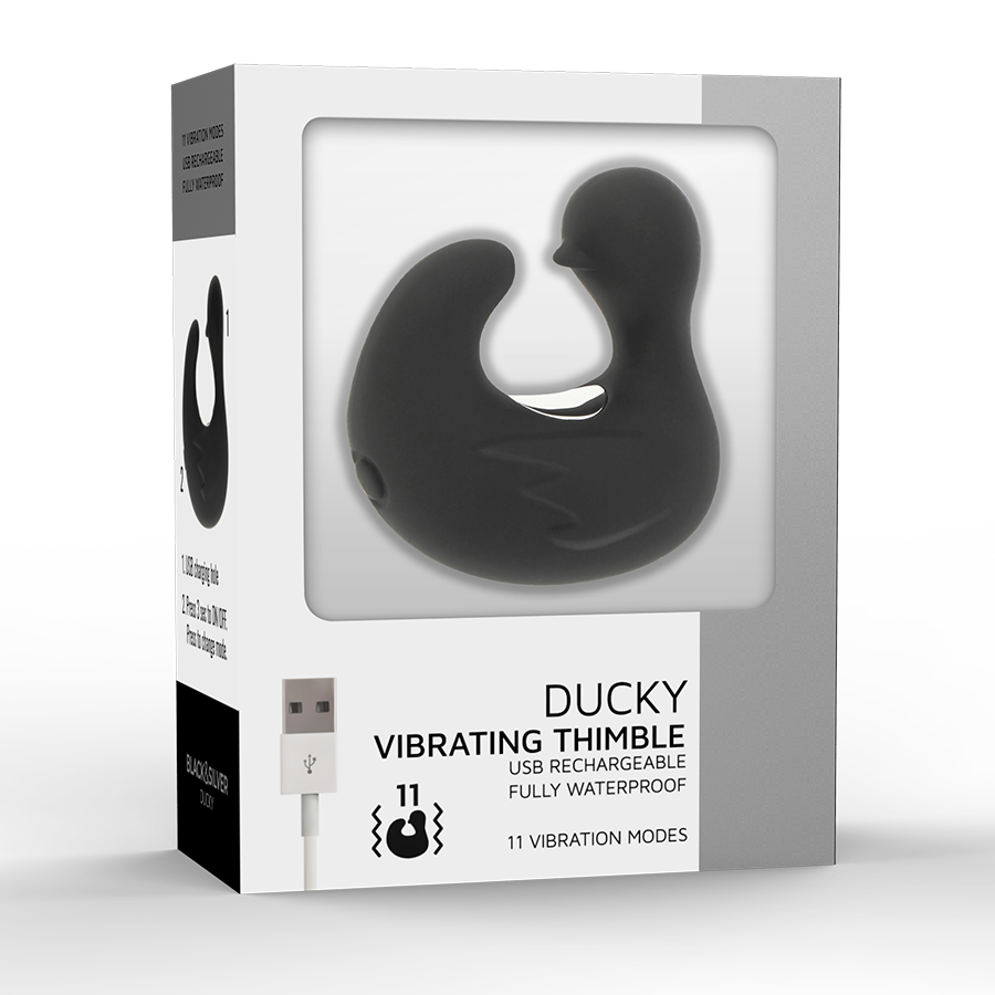 BLACK&SILVER - DUCKYMANIA RECHARGEABLE SILICONE STIMULATING DUCK THIMBLE - NOCTURNA DESIRES