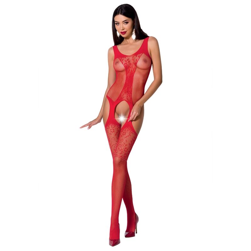 PASSION - WOMAN BS072 BODYSTOCKING ONE SIZE RED - NOCTURNA DESIRES