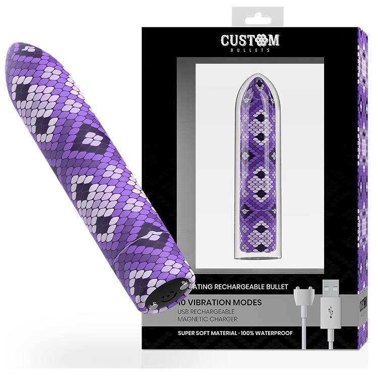 CUSTOM BULLETS - RECHARGEABLE SNAKE PURPLE MAGNETIC BULLET 10 INTENSITIES - NOCTURNA DESIRES